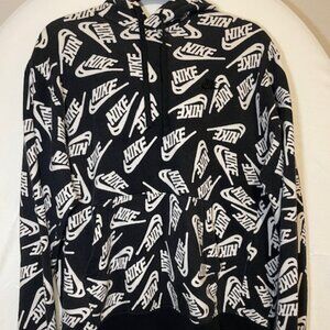 Nike Logo All Over Print Hoodie Pullover Sweatshirt Black Mens Size M